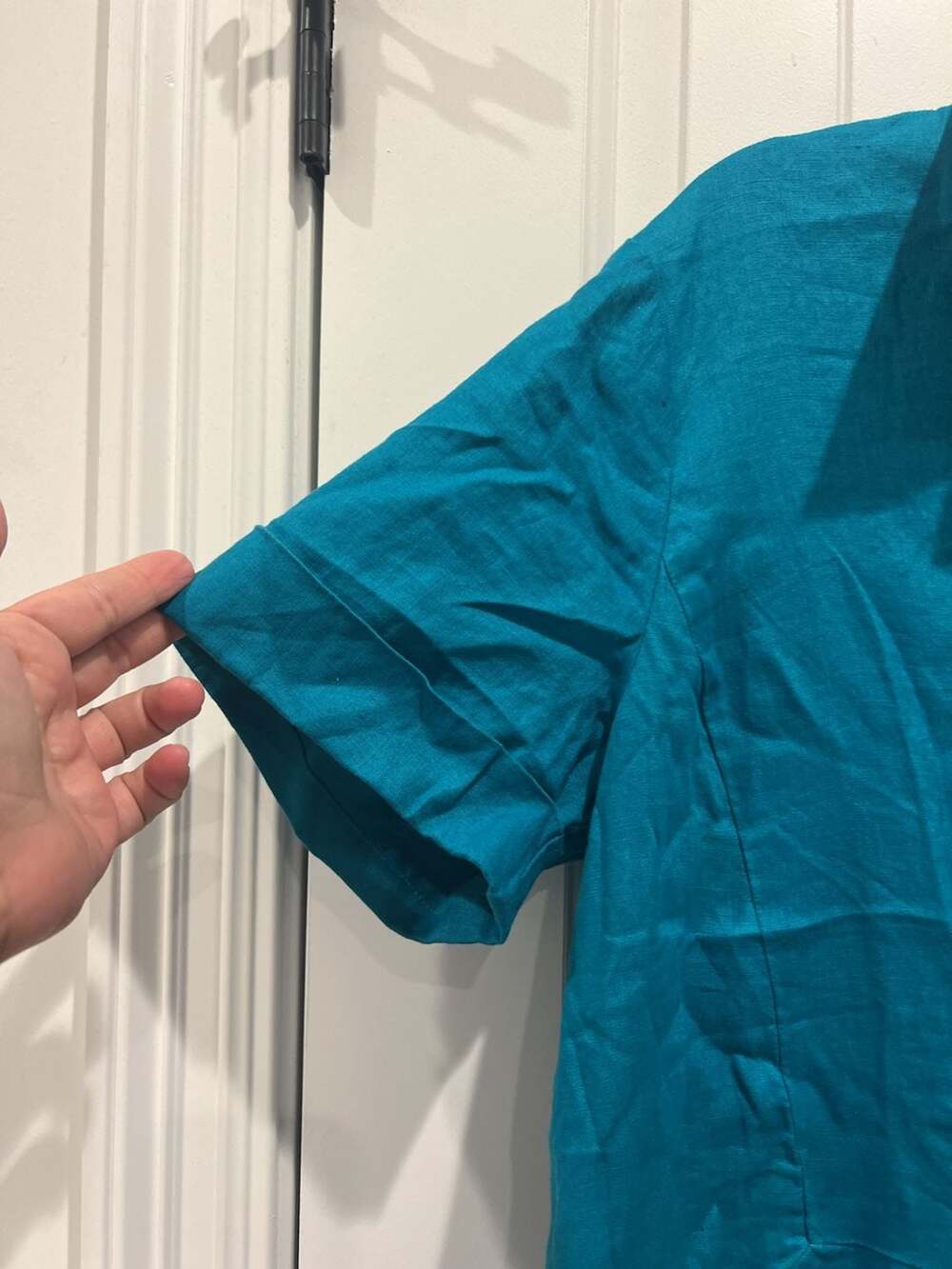 J.Jill Love Linen Turquoise Blue Short Sleeve Button Front Popover Dress Size L - Picture 6 of 9
